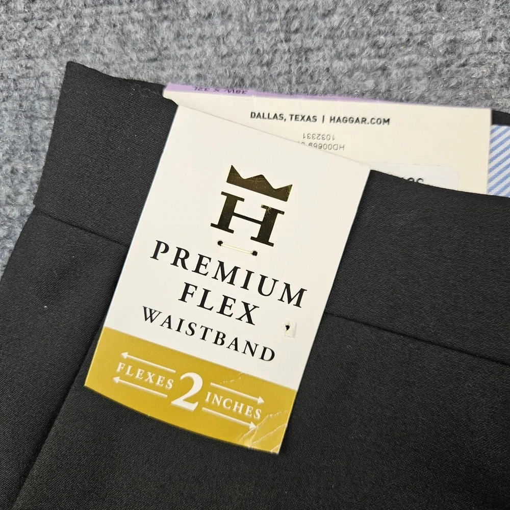 J.M. Haggar Mens Premium Dress Pants 38x32 Black Classic Fit 4-Way Stretch New
